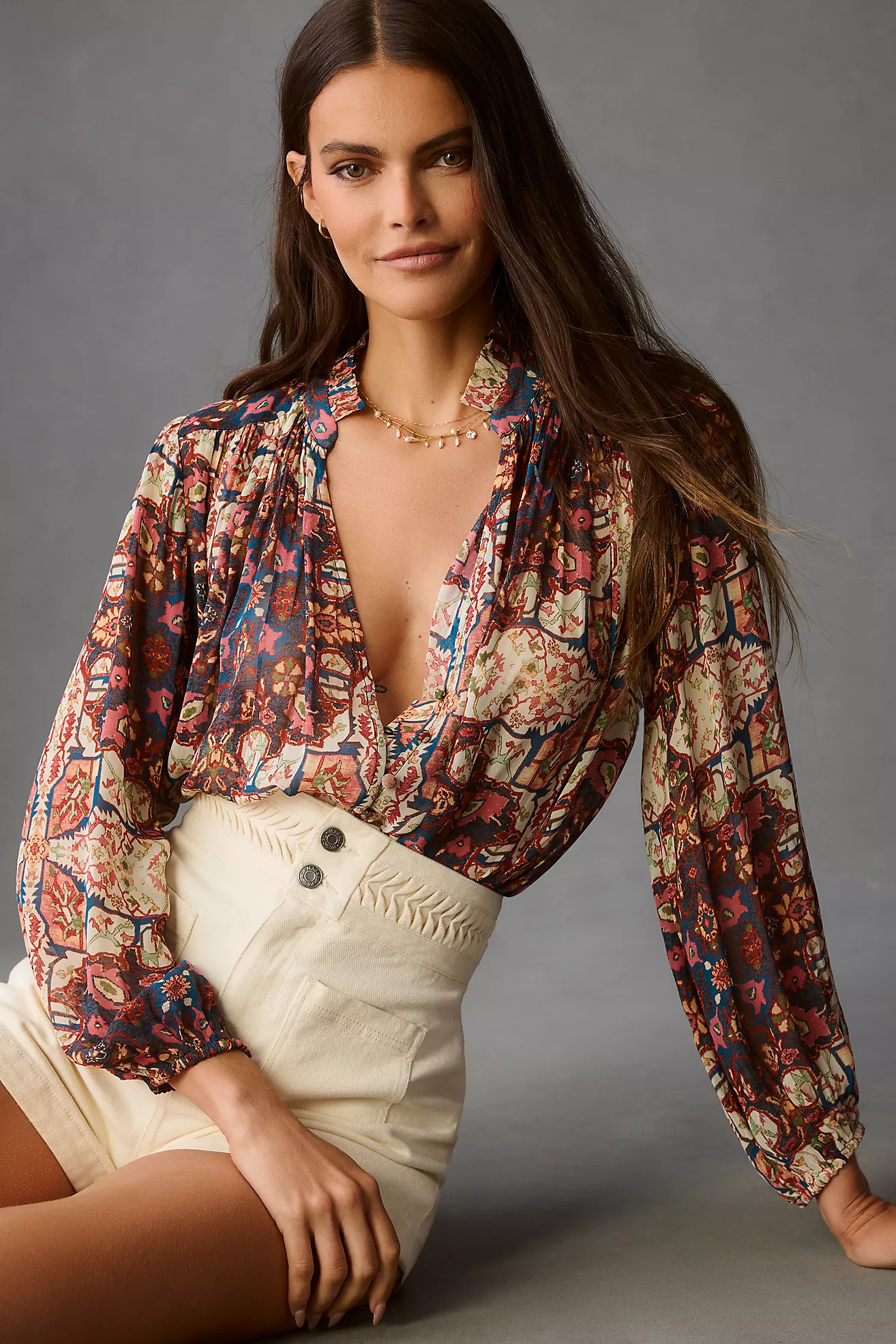By Anthropologie Sheer Printed Blouse | Anthropologie (US)
