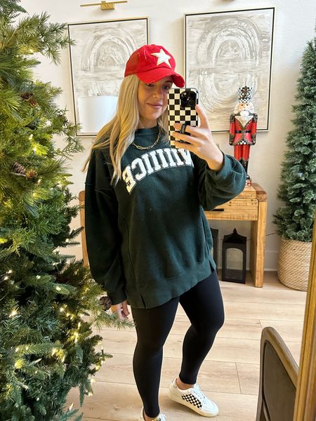 Wearing a medium in the sweatshirt because it ran oversized and sized up to XL in the faux leather Spanx. The hat is old! 

#LTKstyletip #LTKHoliday #LTKmidsize