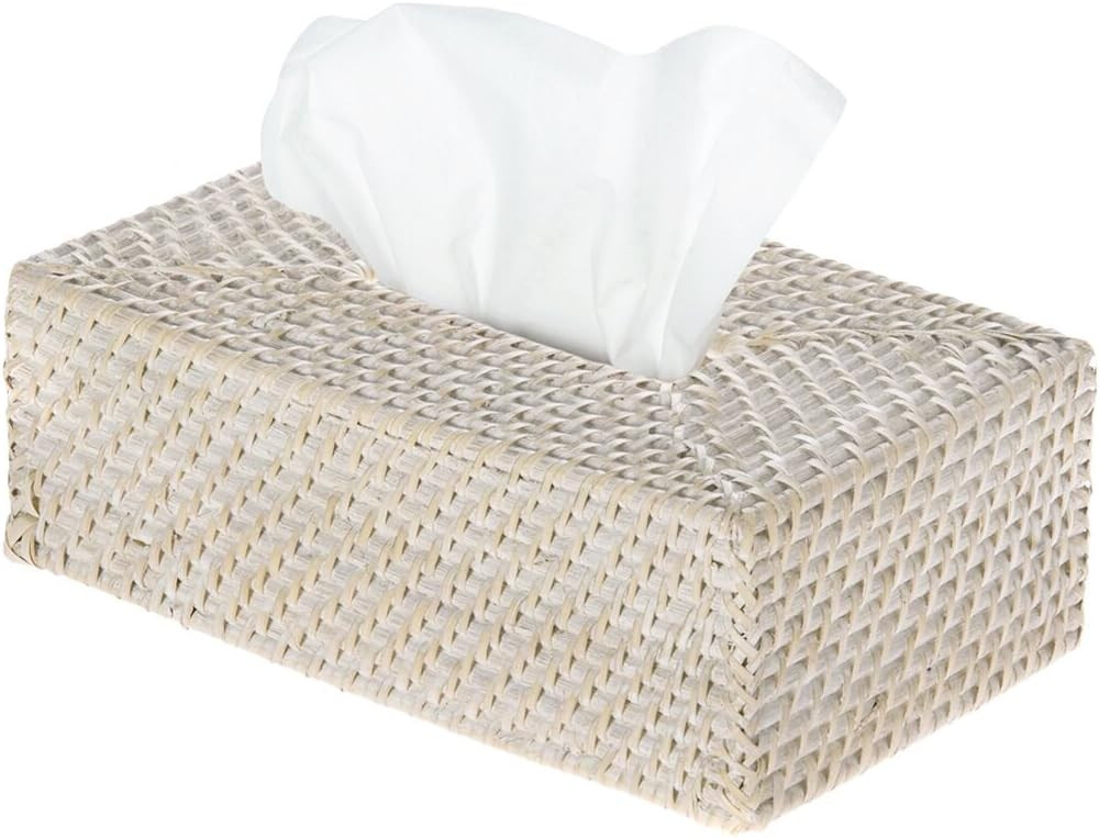 KOUBOO 1030061 Laguna Rectangular Rattan Tissue Box Cover, 9.5" x 5.75" x 3.25", White Wash | Amazon (US)