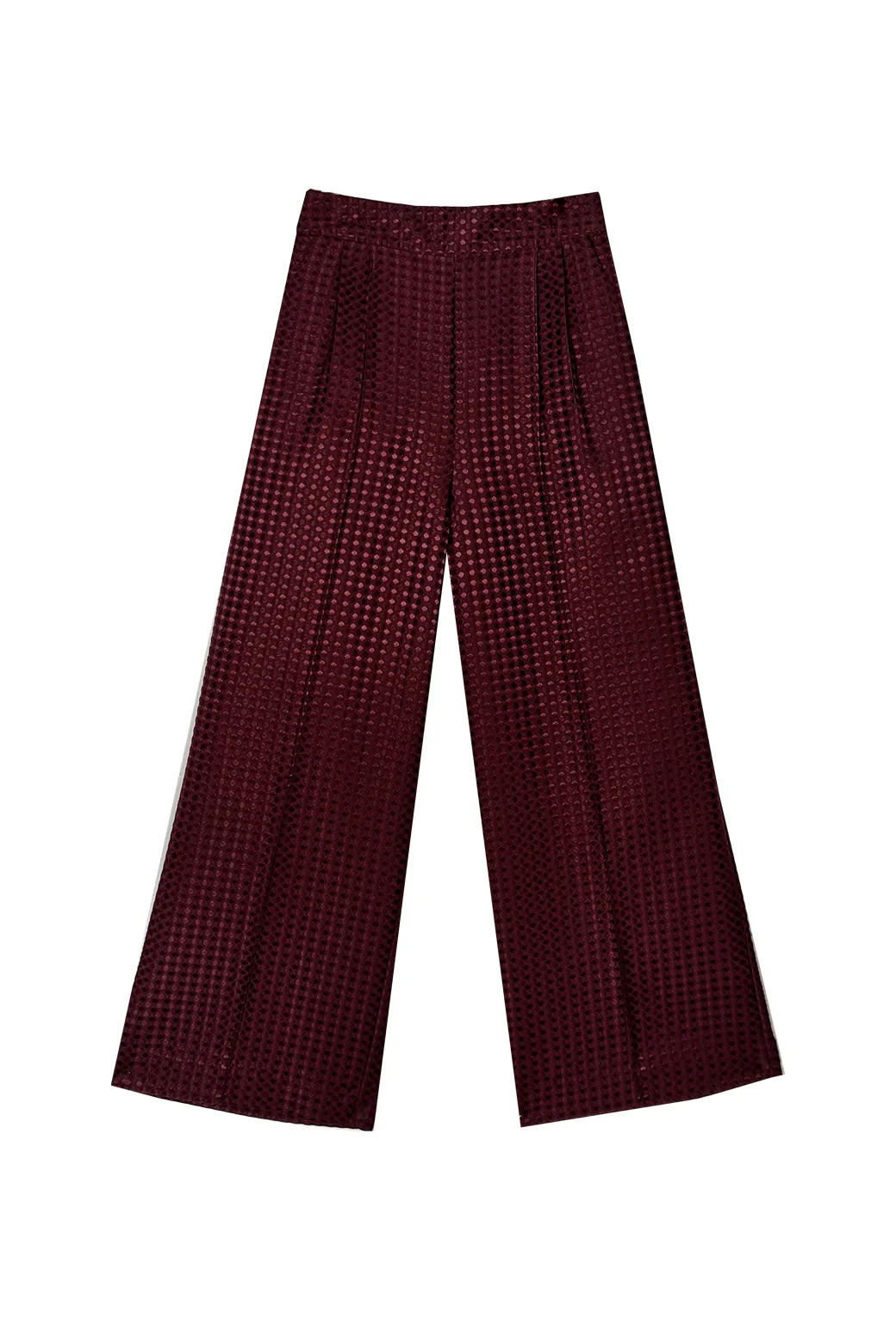 BURU x Mary Orton Center Seam Trousers - Burgundy Dot | Shop BURU