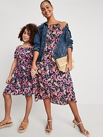 Waist-Defined Floral Linen-Blend Smocked Midi Cami Dress for Women | Old Navy (US)