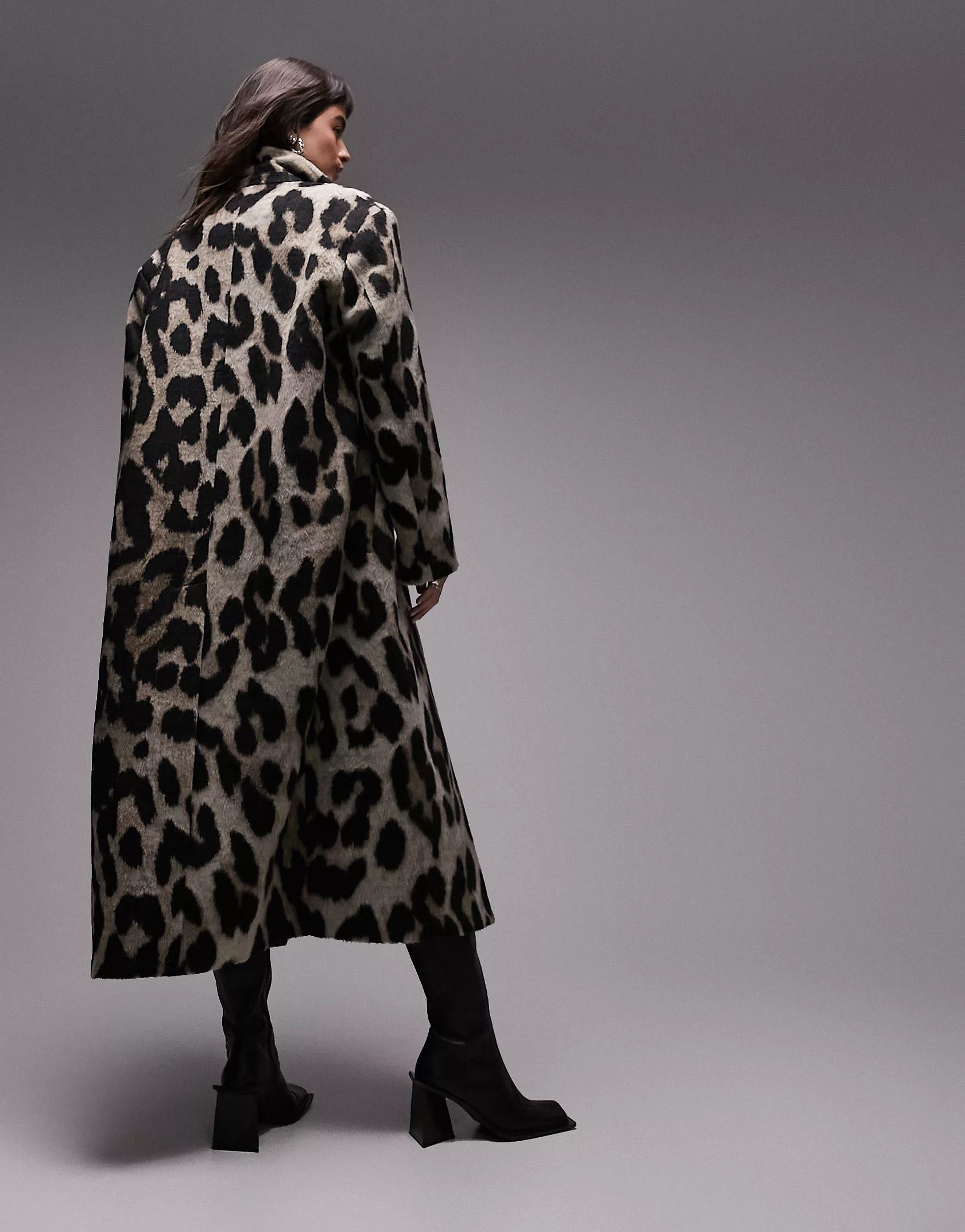 Topshop long-line brushed formal coat in leopard print | ASOS (Global)