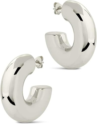 CONRAN KREMIX Chunky Gold Hoops Earrings for Women,Thick 18K Real Gold Circle Open Hoop,Lightweig... | Amazon (US)