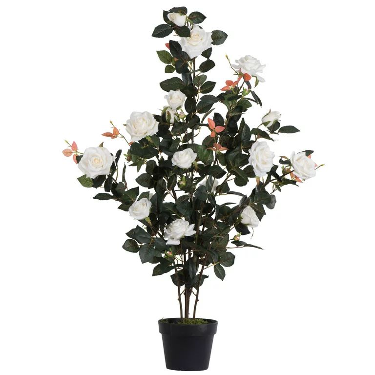 Vickerman 45" Artificial White Rose Plant in Pot. | Walmart (US)
