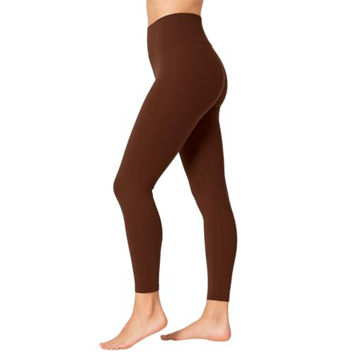 SATINA High Waisted Brown Leggings for Women - Soft, Stretchy Leggings with Side Pockets - Full Length Yoga Pants for Women - Tummy Control and Buttery Soft Fabric for All-Day Comfort - One Size | Amazon (US)