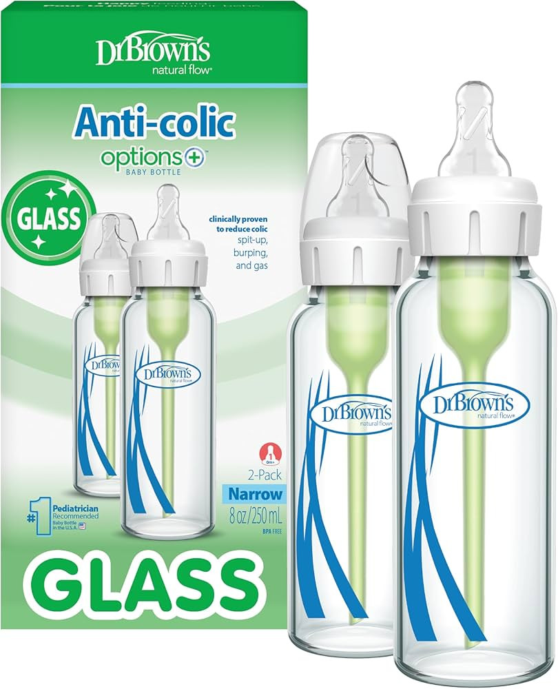 Dr. Brown's Anti-Colic Options+ Narrow Glass Baby Bottle with Level 1 Slow Flow Nipple, BPA-Free,... | Amazon (US)