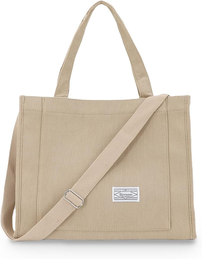 Tote Bag for Women with Compartments,Corduroy Tote for Work Travel College Book Bag Women Purse H... | Amazon (US)