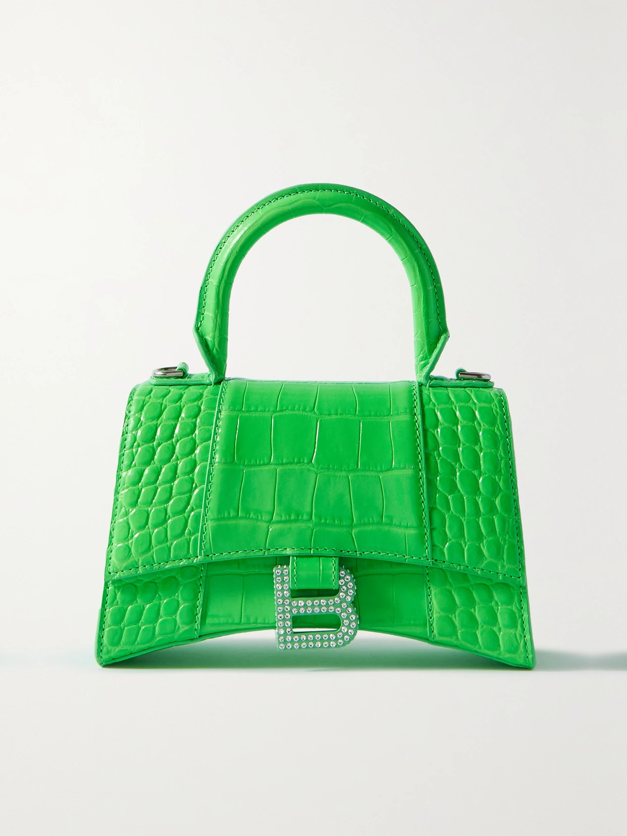 Balenciaga - Hourglass Xs Croc-effect Patent-leather Tote - Green - One size | NET-A-PORTER APAC