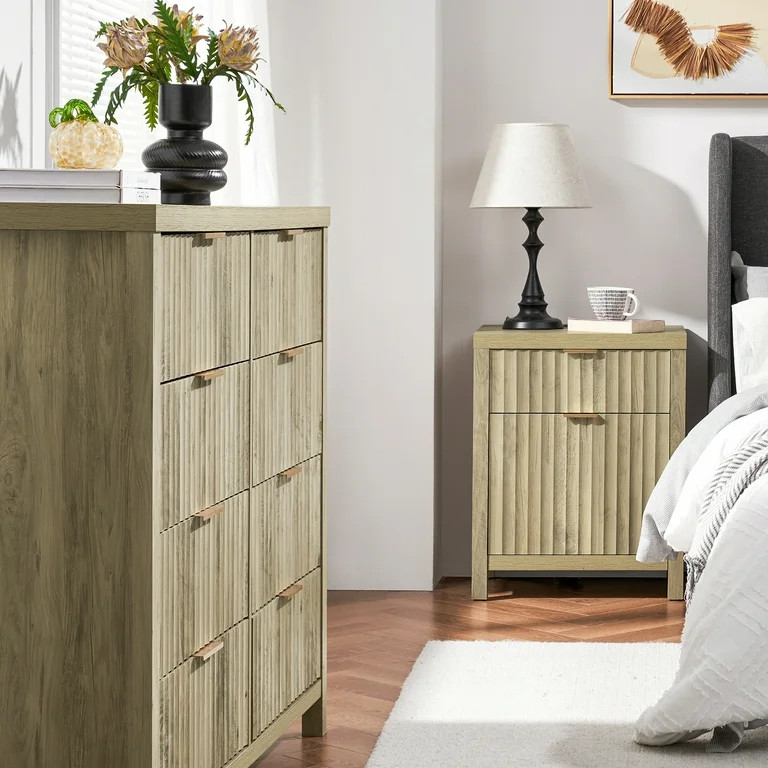 OAKHAM 8 Drawer Dresser, Fluted Wide Chest of Drawers for Bedroom Living Room, Sunwashed Ash Oak | Walmart (US)
