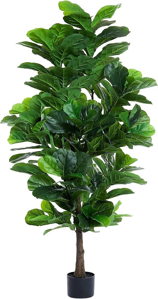FLOWORLD Fiddle Leaf Fig Tree 6ft Tall Artificial Tree in Plastic Pot Fake Ficus Lyrata Plants wi... | Amazon (US)