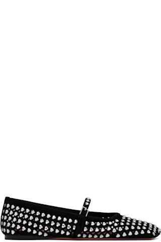 Black Ane Crystal Heart Ballerina Flats | SSENSE