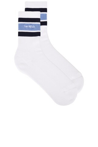 Sporty & Rich Serif Logo Socks in White,Blue | FWRD 