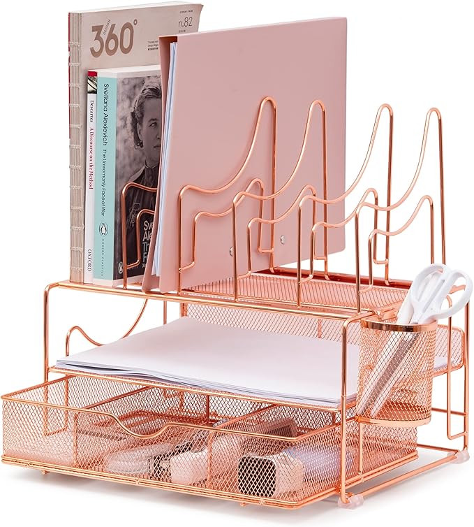 ROCDEER Gold File Desk Organizer with Drawer and File Folder Sorter, Desktop Paper Organizer for ... | Amazon (US)