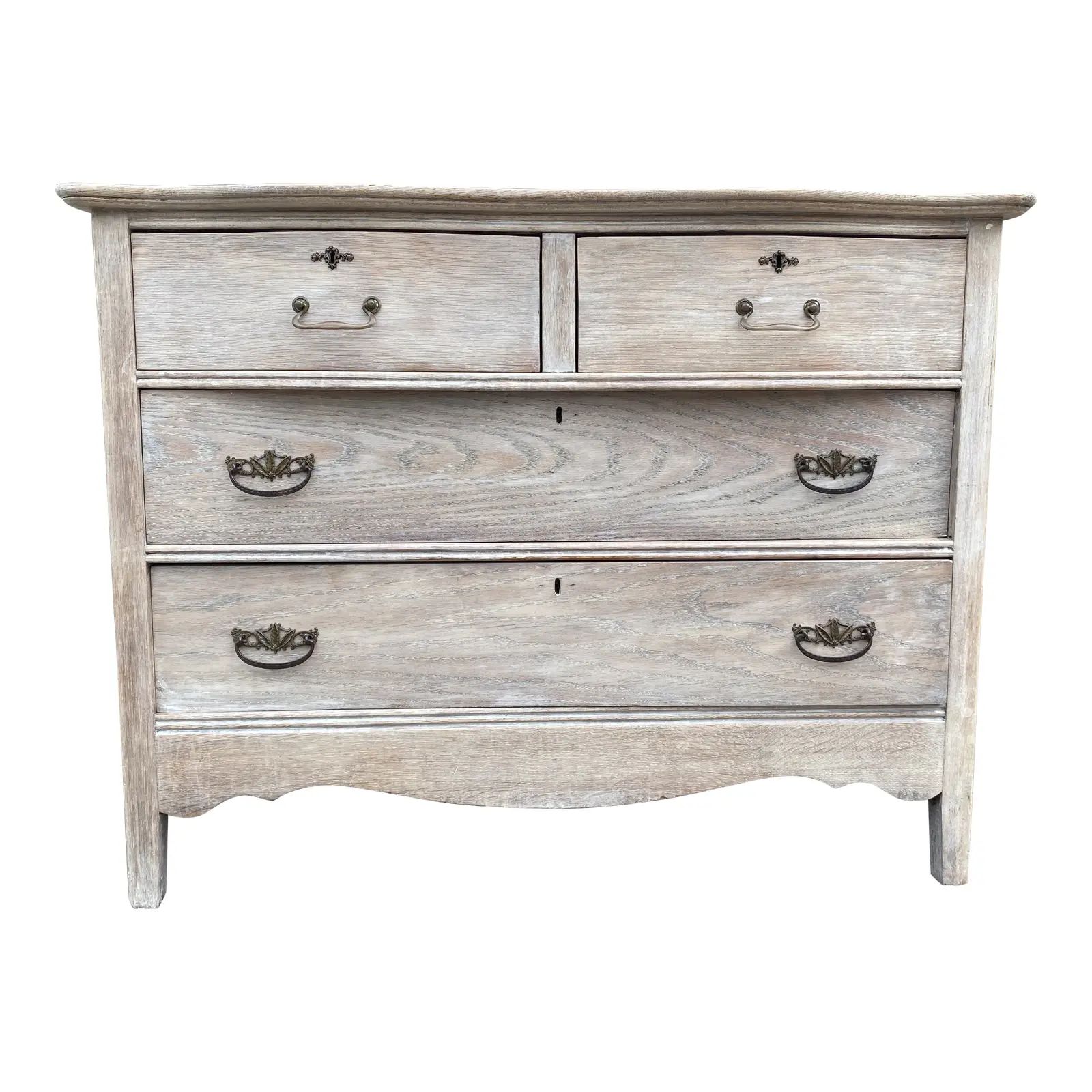 Antique 4 Drawer Bleached Wood Chest | Chairish