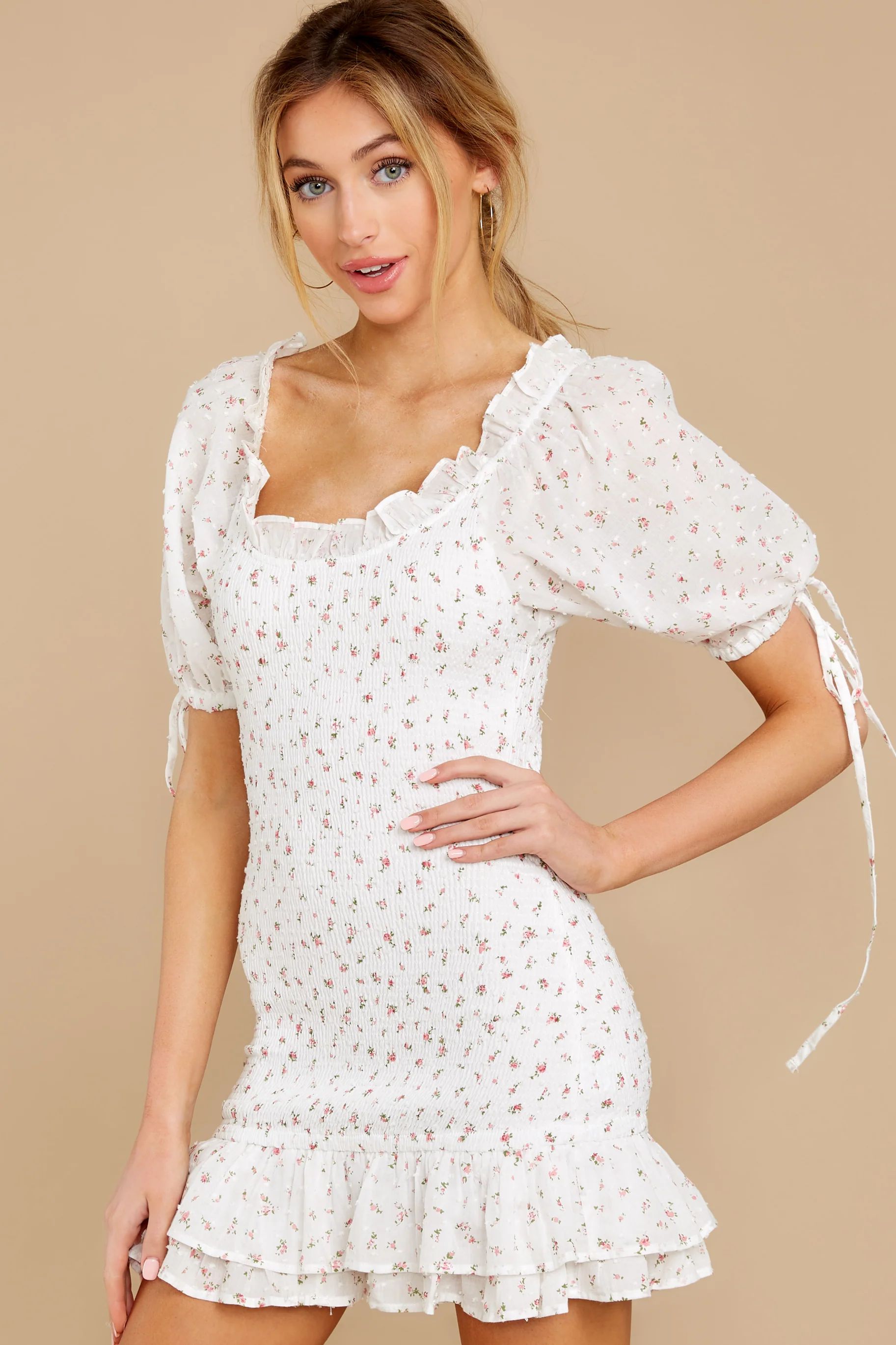 No Holding Back White Floral Print Dress | Red Dress 