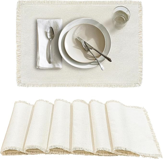 Cotton Placemats Linen Placemat Set of 6, Boho Placemats Modern 13" x 19" Rectangle Fabric Fringe... | Amazon (US)