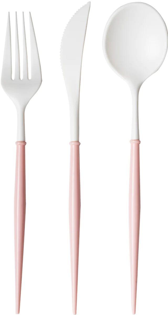 White and Blush Bella Assorted Plastic Cutlery/36pc, Service for 12 | Sophistiplate