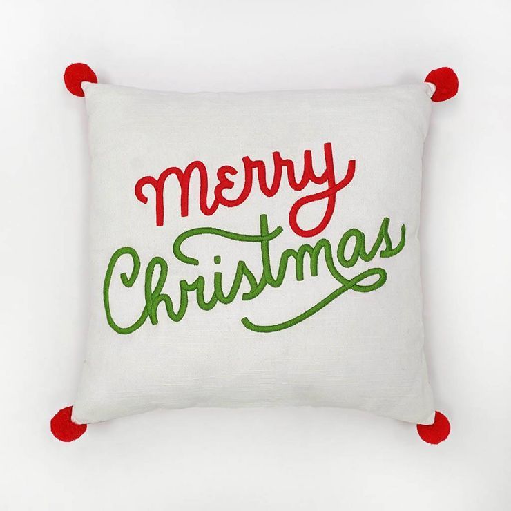 'Merry Christmas' Print Square Throw Pillow Ivory/Red - Wondershop™ | Target