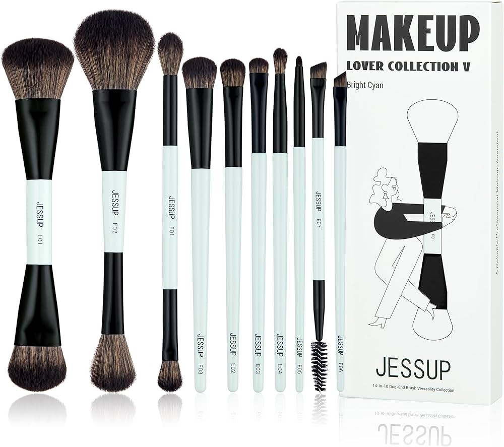 Jessup Makeup Brushes Set 10pcs, Double Sided Foundation Contour Blush Highlight Blending Eyebrow... | Amazon (US)
