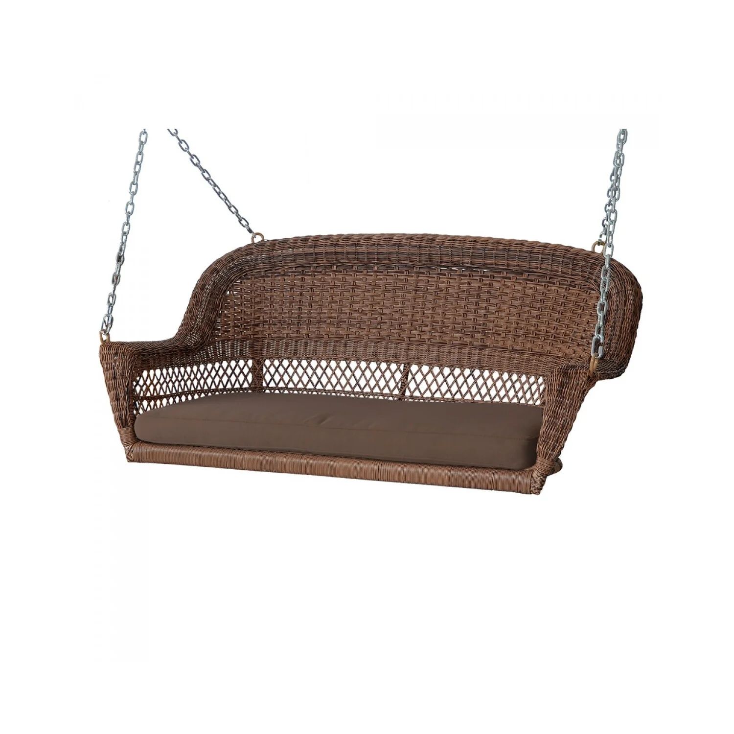 Jeco Honey Resin Wicker Hanging Porch Swing with Cushion in Brown | Walmart (US)