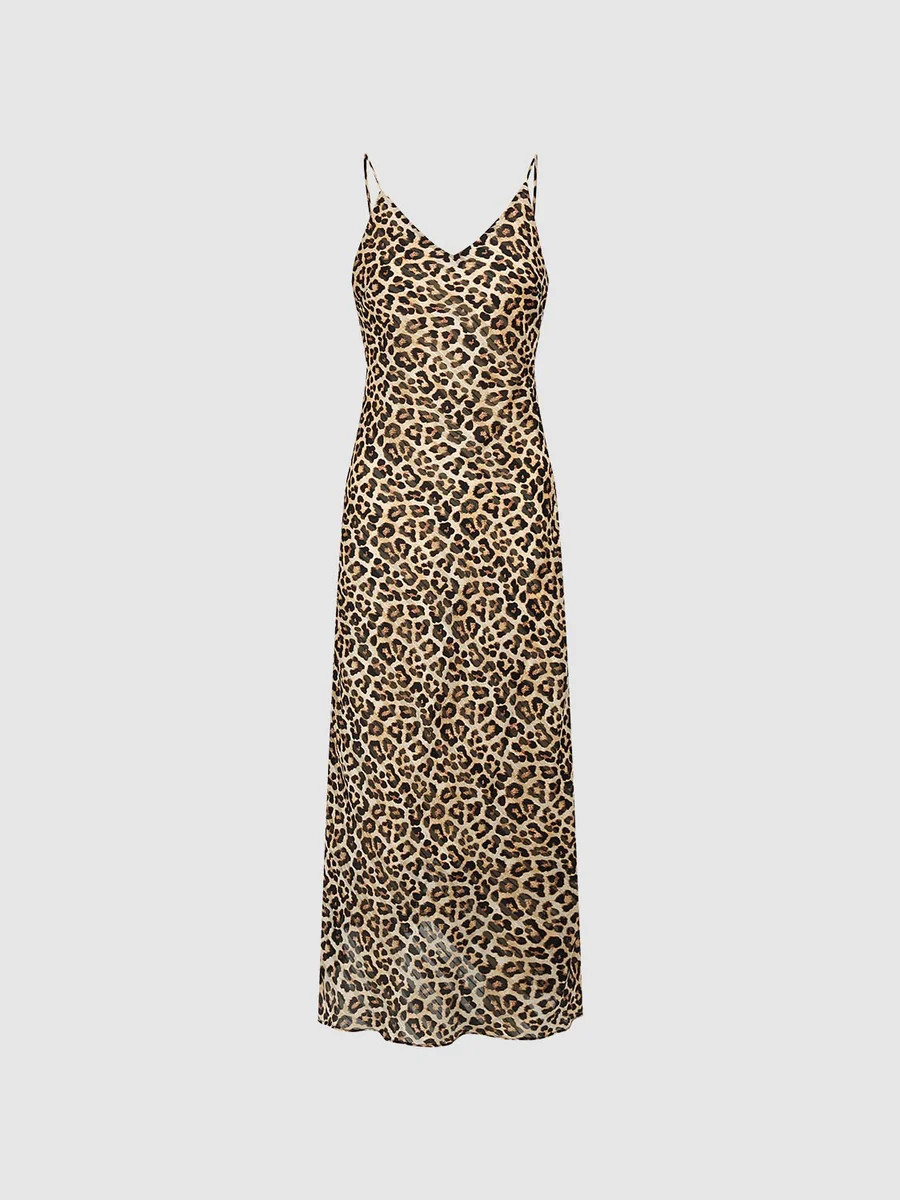 Leopard Print Strappy Straight Maxi Dresses | Urban Revivo