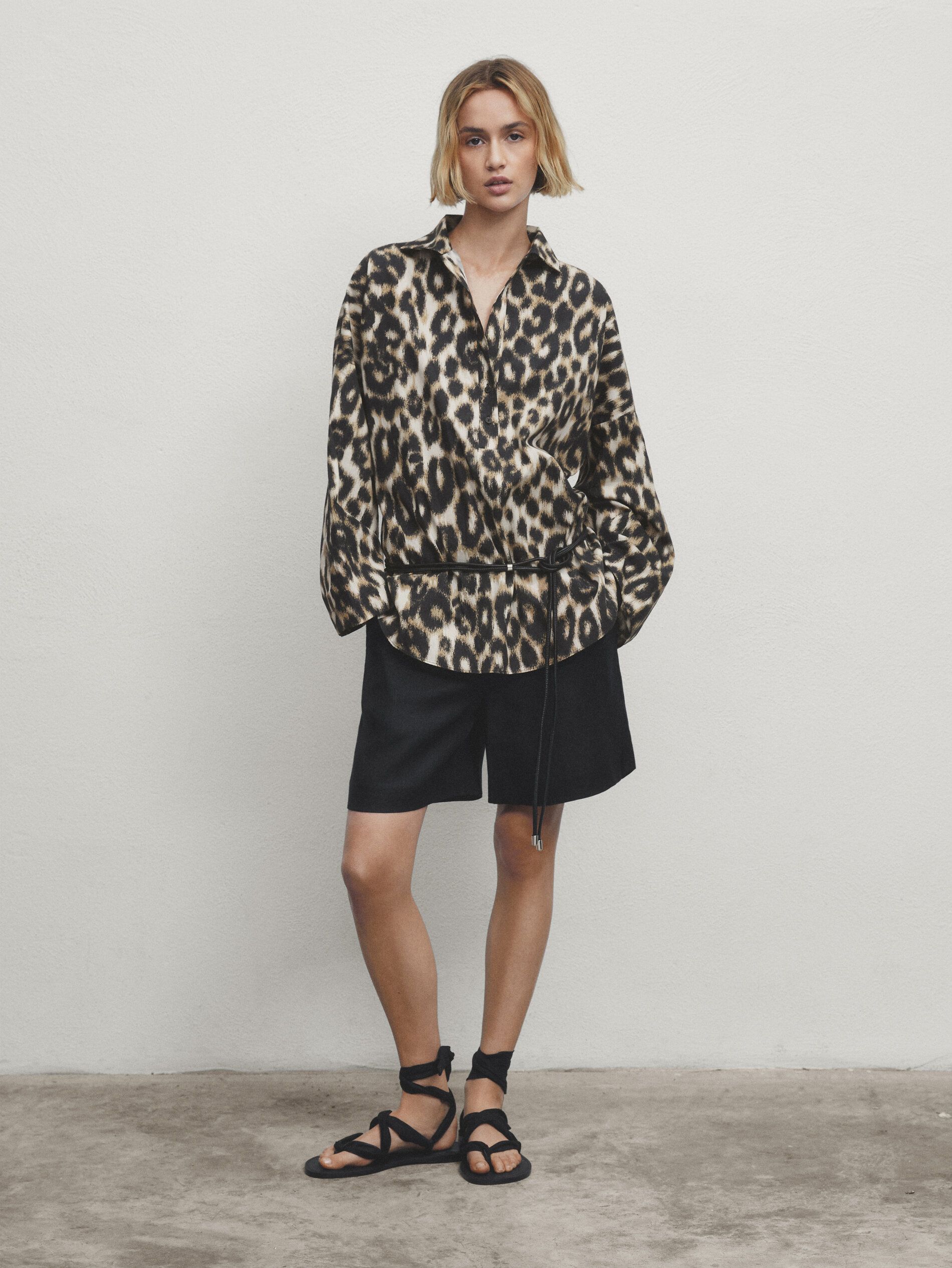 Animal print shirt with polo collar | Massimo Dutti (US)