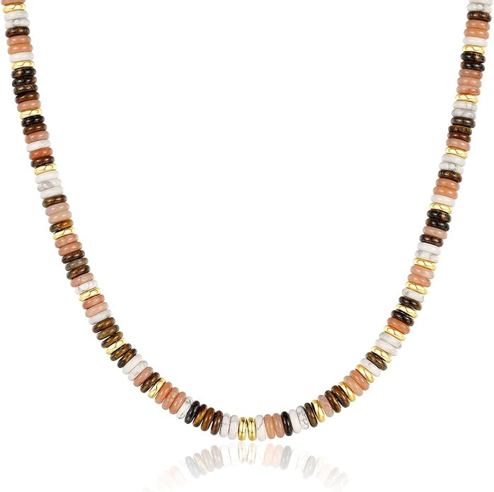 KissYan Boho Beaded Choker Necklace for Women, Gemstone Choker Natural Stone Freshwater Pearl Sur... | Amazon (US)