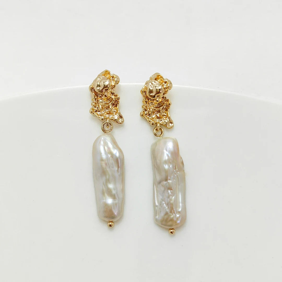 Large Baroque Pearl Earrings, Dainty Pearl Earrings, Statement Pearl Drop Earrings, Bridal Jewelr... | Etsy (US)