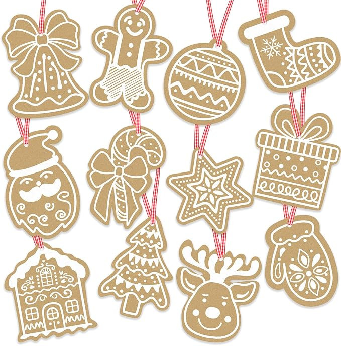 120 PCS Christmas Kraft Paper Gift Tags, Xmas Brown Kraft Gift Tags with Plaid Ribbon for DIY Chr... | Amazon (US)