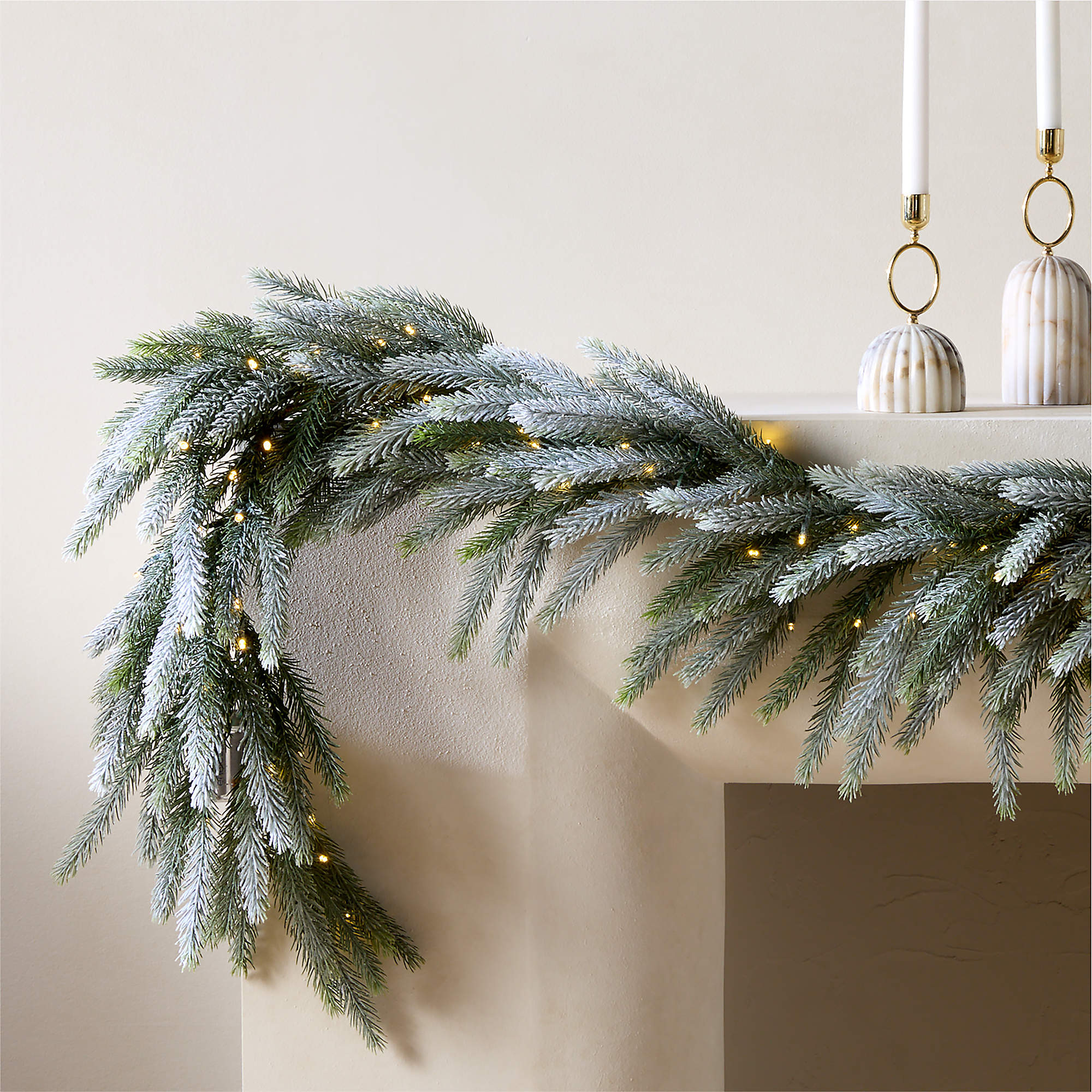 Faux Downswept Pine Pre-Lit LED Holiday Garland with Warm White Lights 84" + Reviews | CB2 | CB2