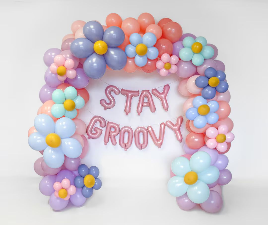 Groovy Birthday Balloon Garland Kit 60s Birthday Retro Flowers - Etsy | Etsy (US)