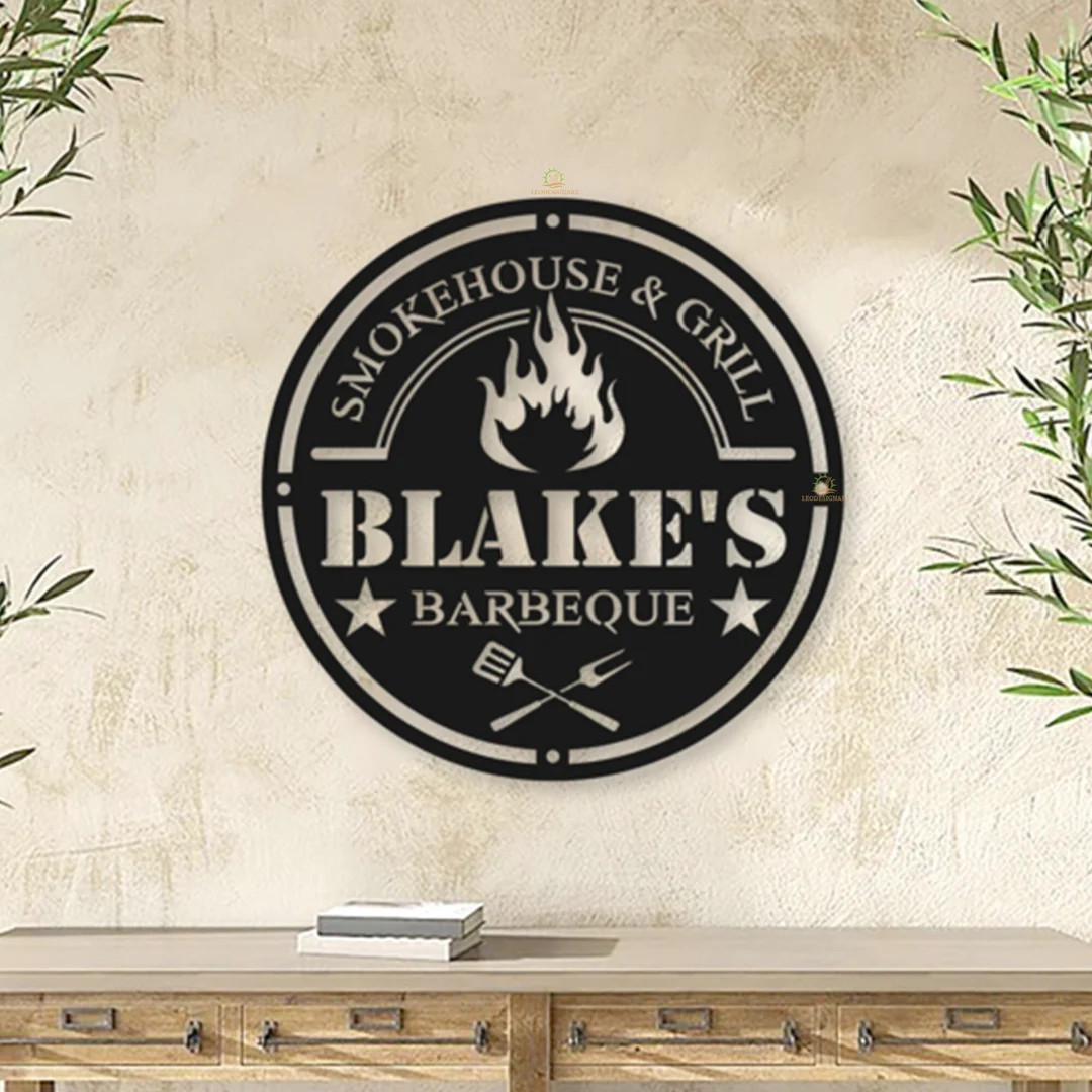 Custom Barbeque Metal Wall Art, Personalized BBQ Metal Sign, Smokehouse Metal Sign, BBQ Decor, BB... | Etsy (US)