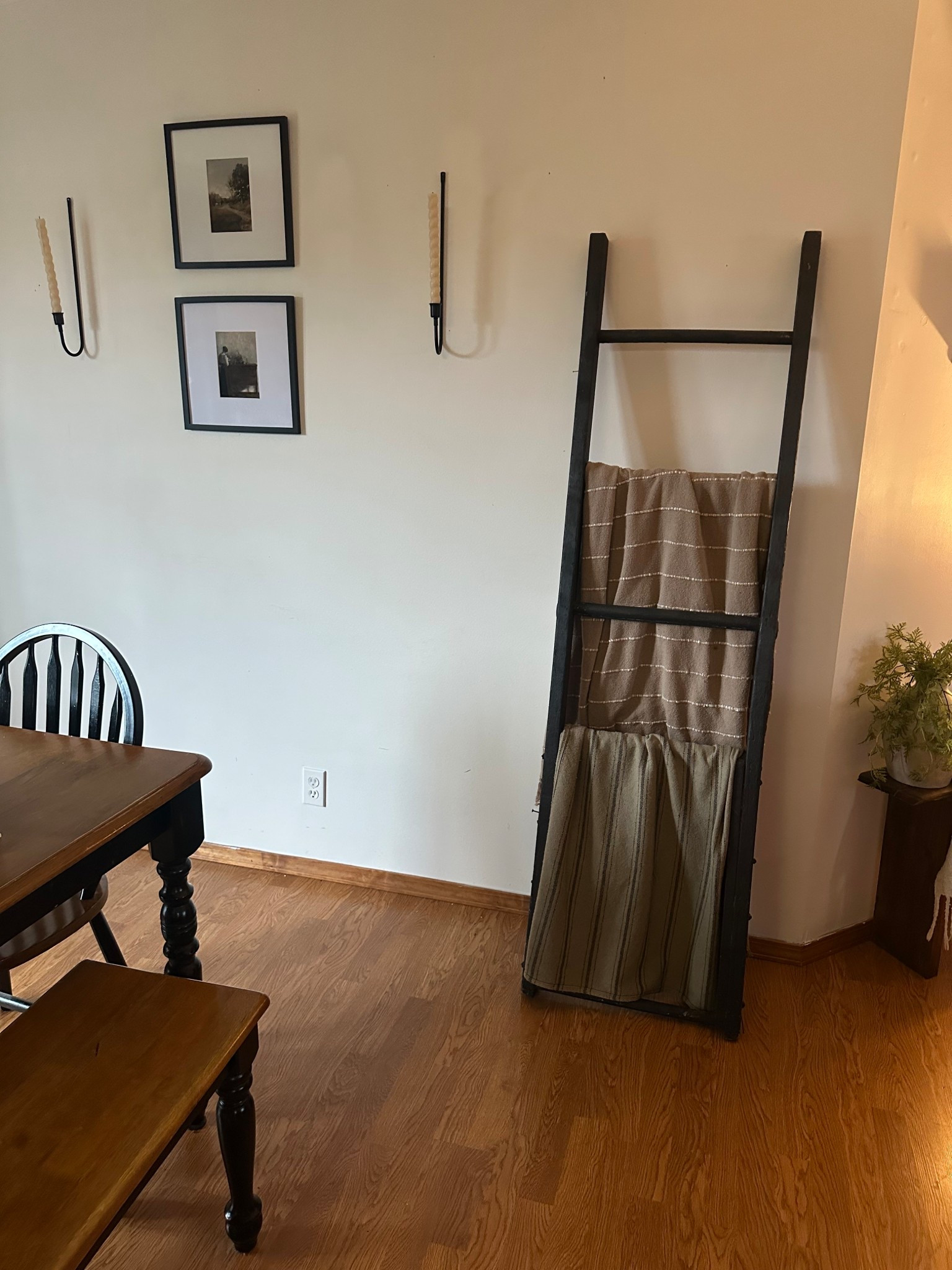 Loving this little space in my dining room 🤎 Blanket ladder, dining table, candle sconce, Etsy prints

#LTKHome #LTKSaleAlert #LTKSeasonal