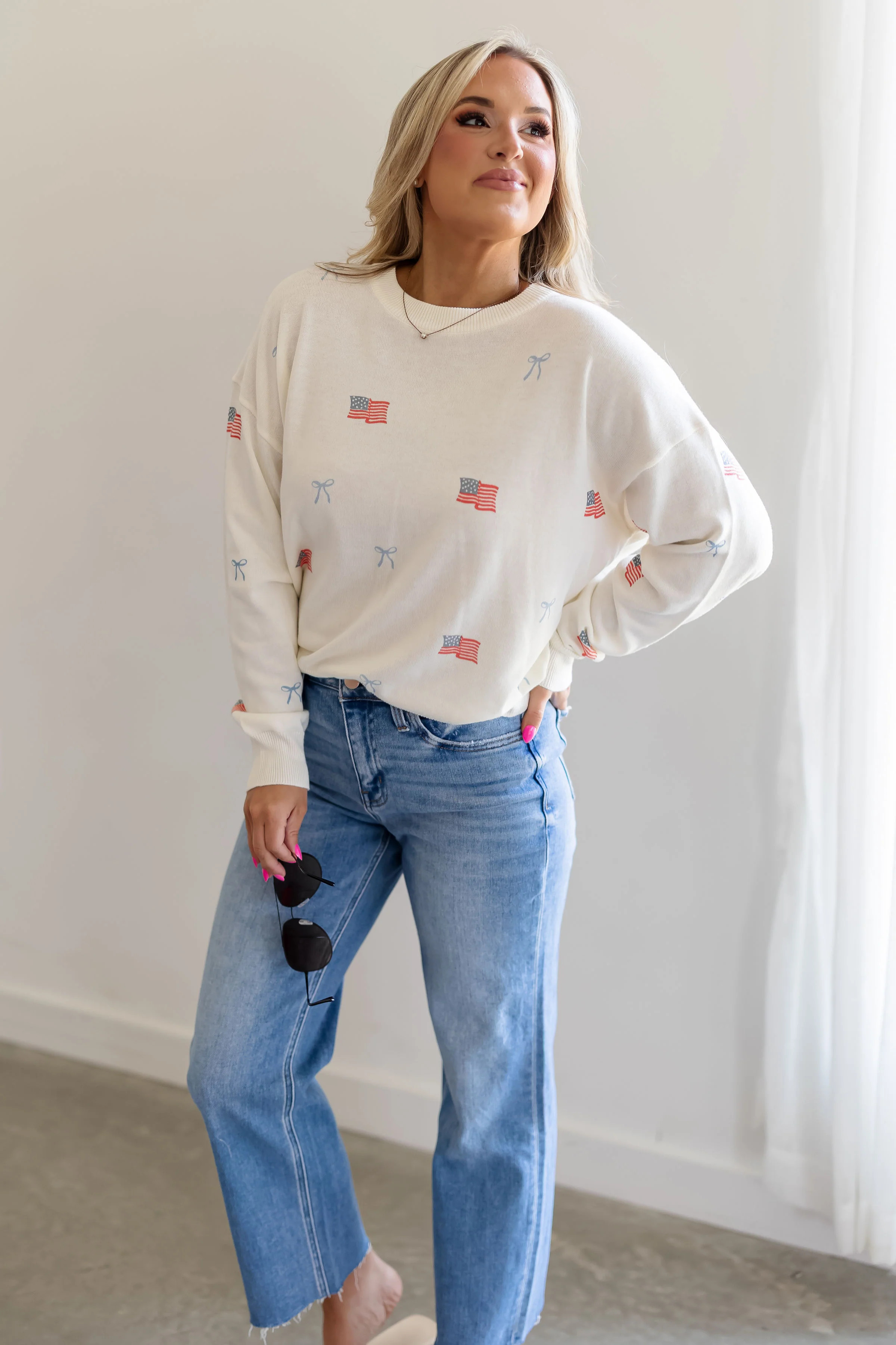 USA Flag With Bow Sweater medium | Landry Kate