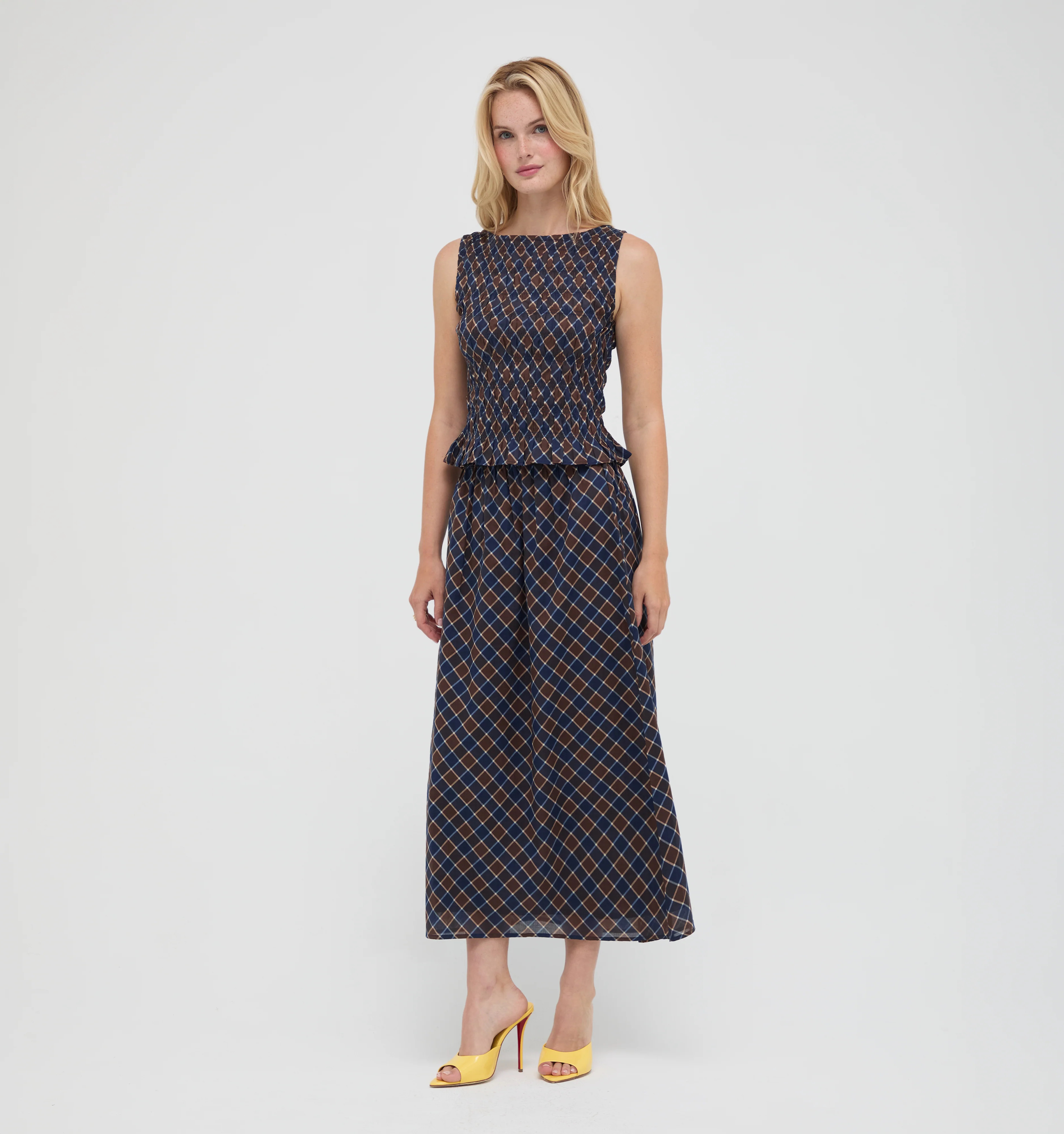 The Delphine Nap Skirt -  Wilshire Plaid Chocolate/Navy Wilshire Plaid Chocolate/Navy / XXXS | Hill House Home US