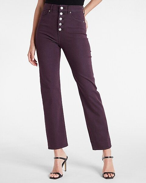 Super High Waisted Purple Extra Supersoft Button Fly Straight Jeans | Express