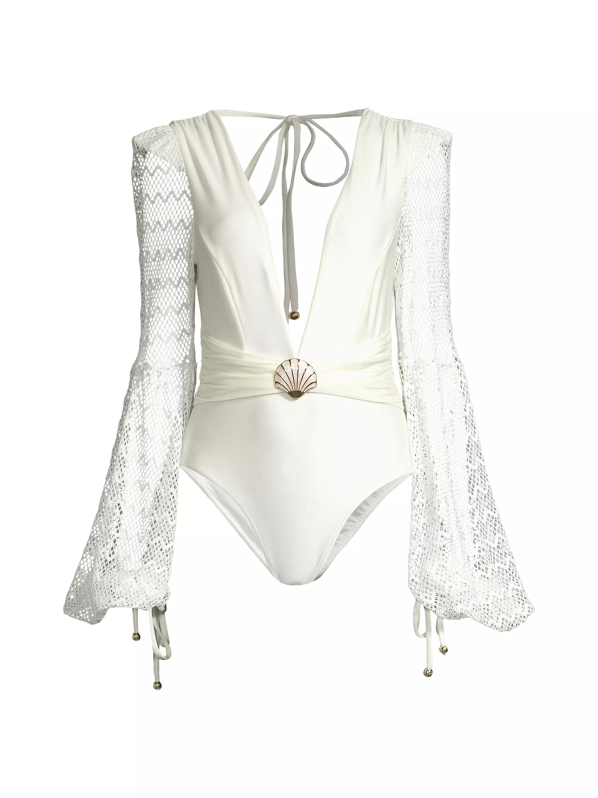 Lace Long-Sleeve One-Piece Swimsuit | Saks Fifth Avenue