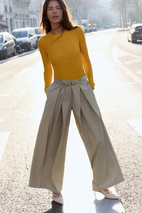 PLEATED WIDE-LEG PANTS WITH THIN BELT | Zara US