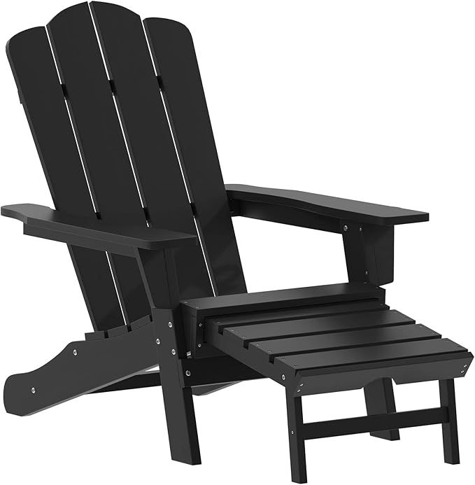 Flash Furniture Halifax Poly Resin Adirondack Chair with Cup Holder and Pull Out Ottoman, All-Wea... | Amazon (US)