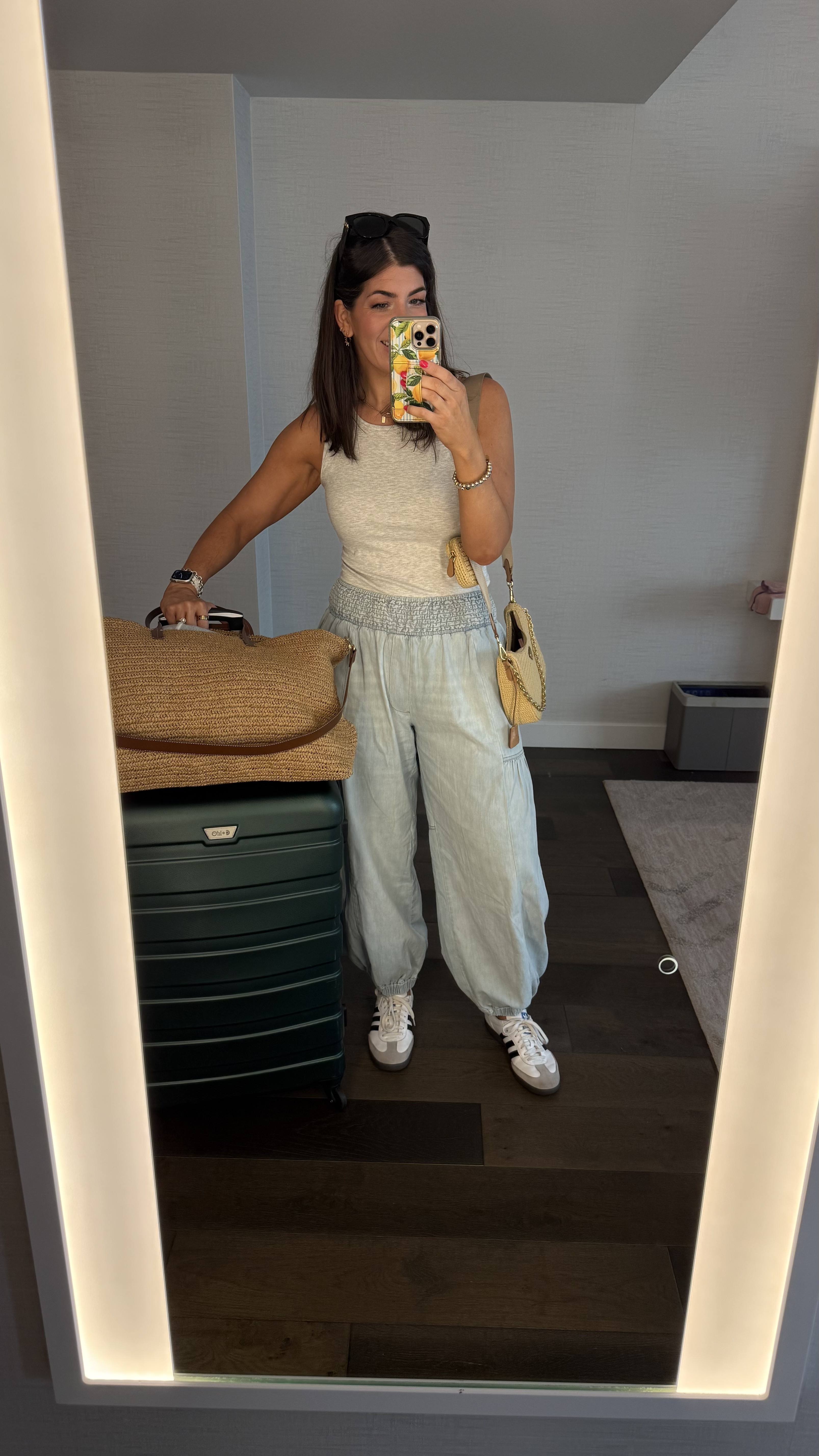 Travel outfit!
In a medium tank and a small pul on chambray harem pant (size down!!!)

#LTKTravel #LTKFindsUnder50 #LTKStyleTip