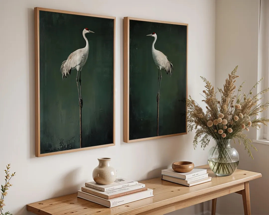Green Sandhill Crane Print Set: Minimalist Coastal Art | Etsy (US)