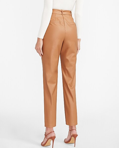 Super High Waisted Vegan Leather Belted Ankle Pant | Express