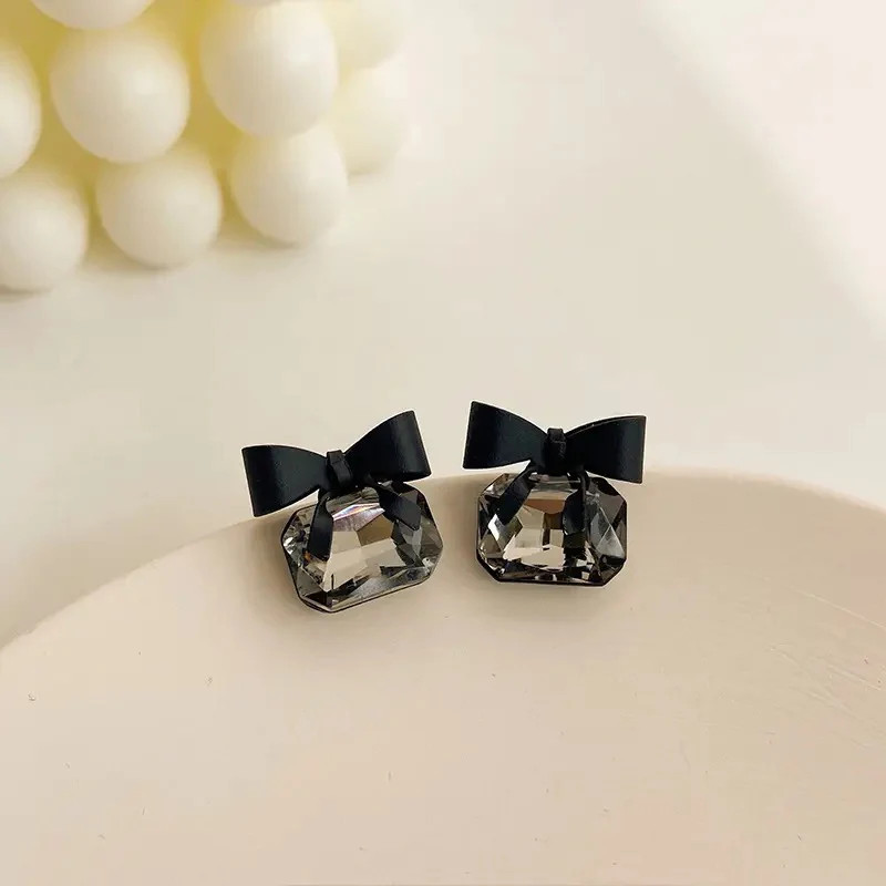 Black Bow & Rhinestone Stud Earrings | The Collection TX 