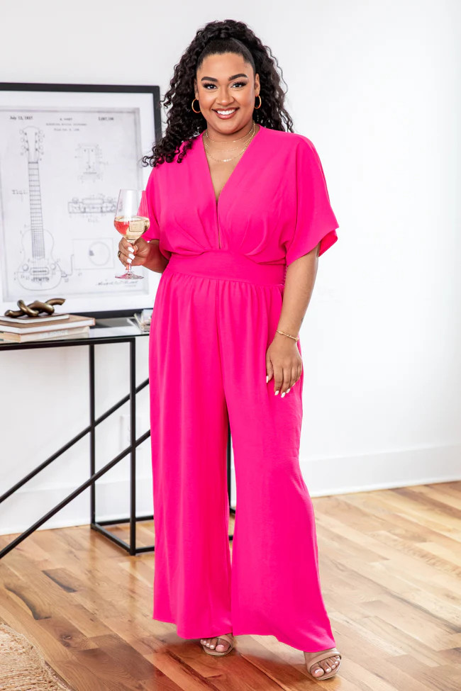 So Over Love Songs V-Neck Fuchsia Jumpsuit | Pink Lily