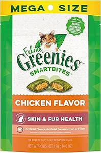 FELINE GREENIES SMARTBITES Skin & Fur Crunchy and Soft Natural Cat Treats, Chicken Flavor, 4.6 oz... | Amazon (US)