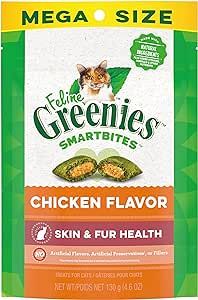 FELINE GREENIES SMARTBITES Skin & Fur Crunchy and Soft Natural Cat Treats, Chicken Flavor, 4.6 oz... | Amazon (US)