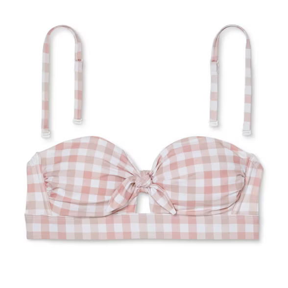 Women's Checked Bandeau Tie-Front Bikini Top - Kona Sol™ Blush | Target
