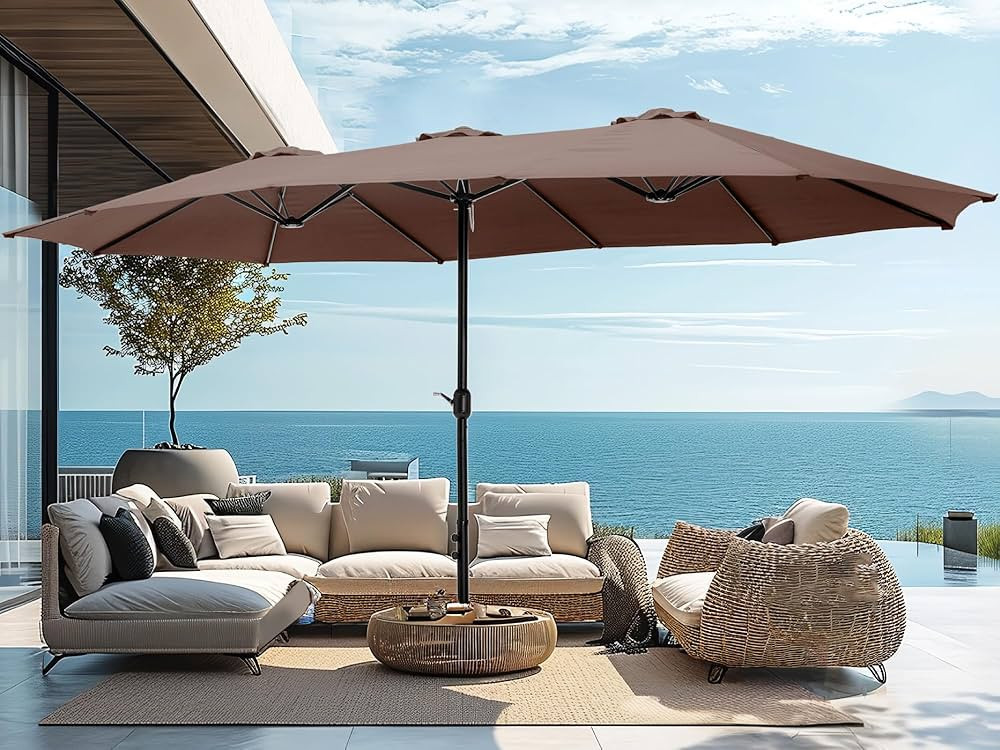 PHI VILLA 15ft Large Patio Umbrellas with Base, Outdoor Double-Sided Rectangle Market Umbrella fo... | Amazon (US)
