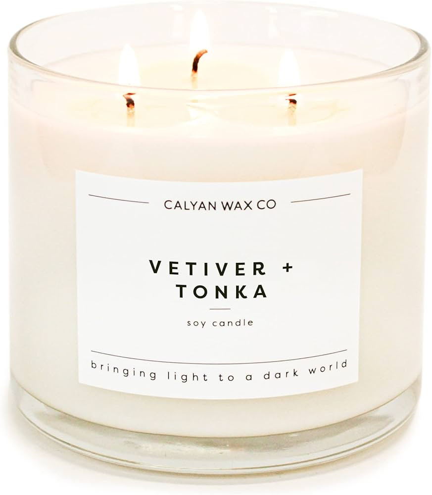 Calyan Wax Soy Wax Candle, Vetiver & Tonka, 3 Wick Scented Candle for The Home | Premium Candle w... | Amazon (US)