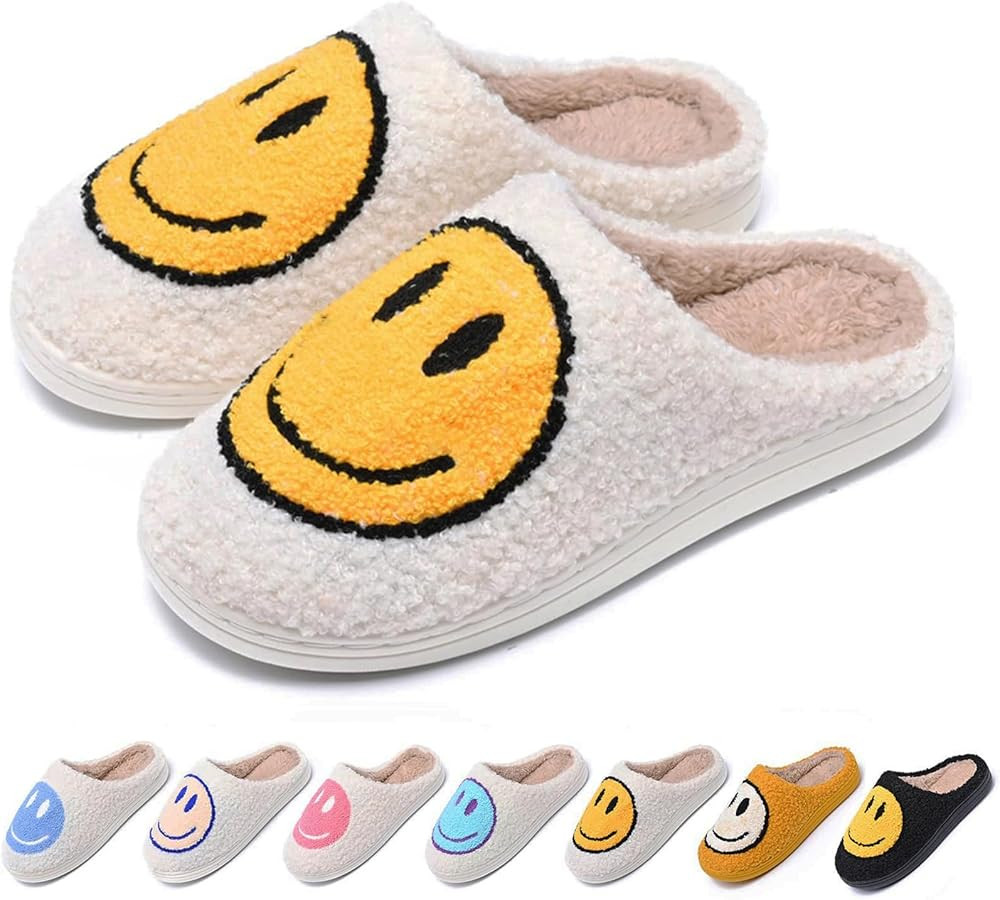 Cute Smile Slippers for Women Men,Happy Face Slippers Cozy Plush Preppy Slippers Warm Slip-on Hou... | Amazon (CA)
